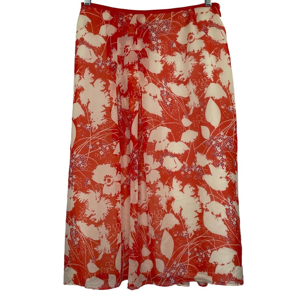 Armand Ventilo Floral Silk Midi Skirt orange red women's size 42